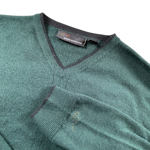 Greg Norman Wool Blend Sweater Mens XL V Neck Golf Green Pullover Jumper - Picture 1 of 6